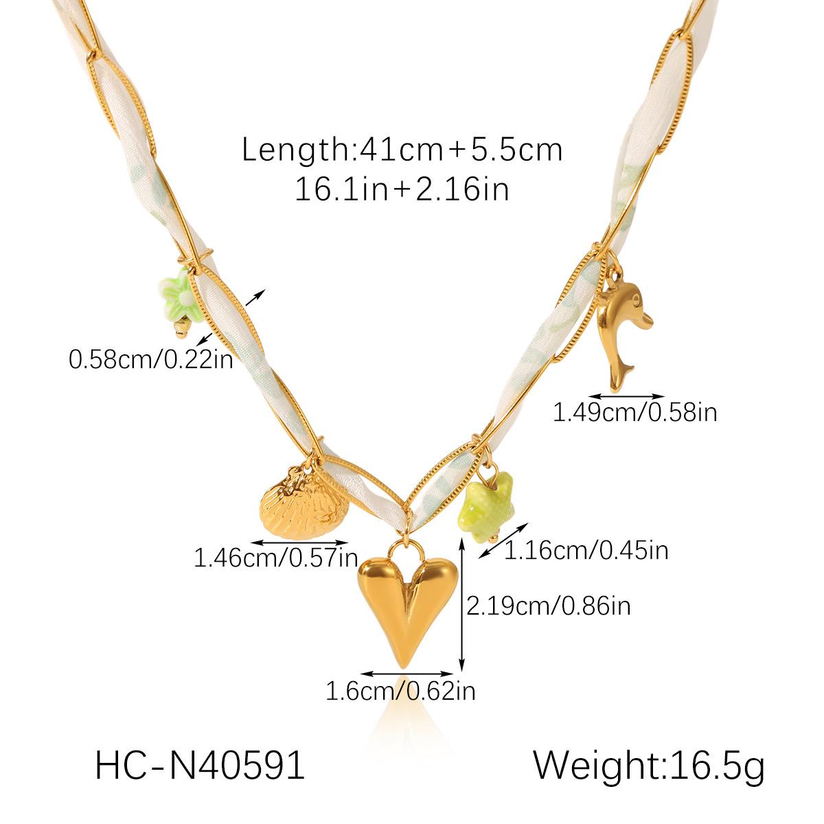 

Summer Vacation Style Silk Scarf Necklace, Light Luxury Niche Stainless Steel Shell Heart Pendant Neck Chain Jewelry