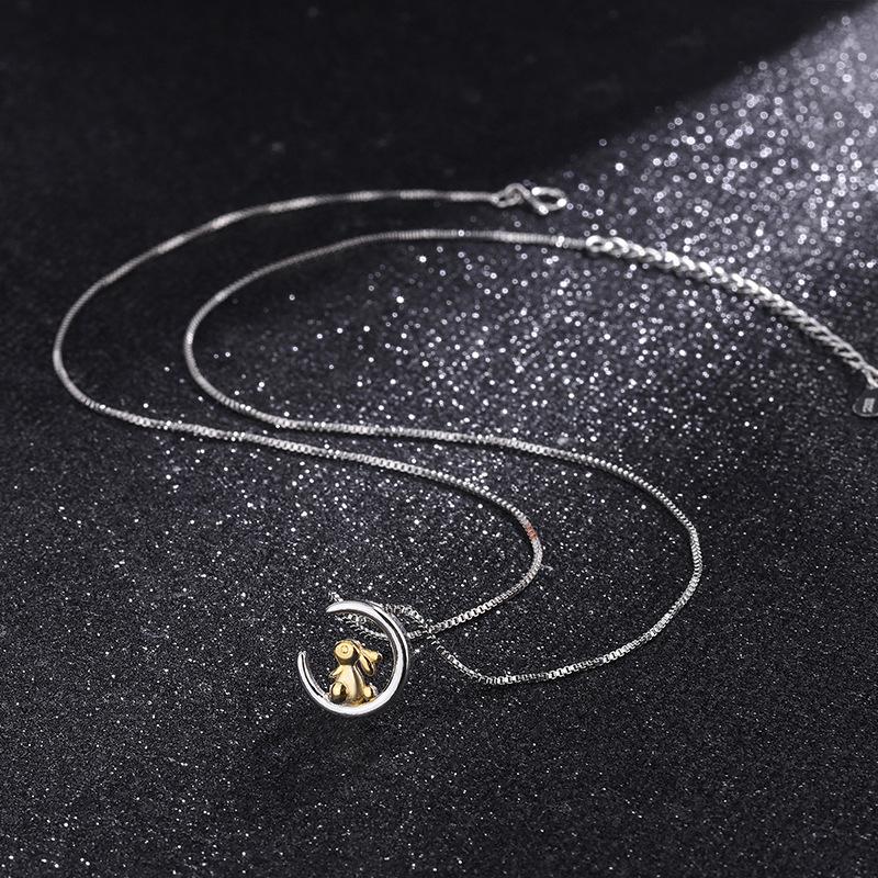 New Fashion Cute Rabbit Moon 925 Sterling Silver Cartoon Sweet Animal Clavicle Chain Pendant Necklaces TYB179