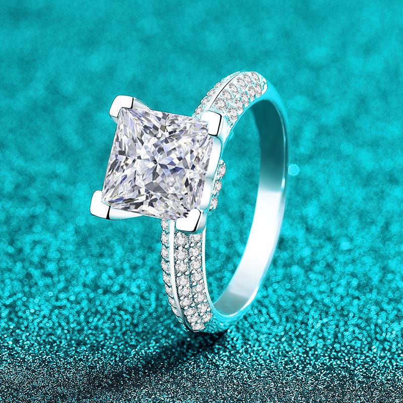 Sterling Silver S925 Moissanite Square Ring for Women - European & American Luxury High-End Festival Gift