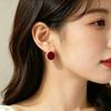 Ankara Red Flower Bead Stud Earrings for Women, Versatile Daily Temperament Unique Earrings, Korean Simple New Ear Accessory