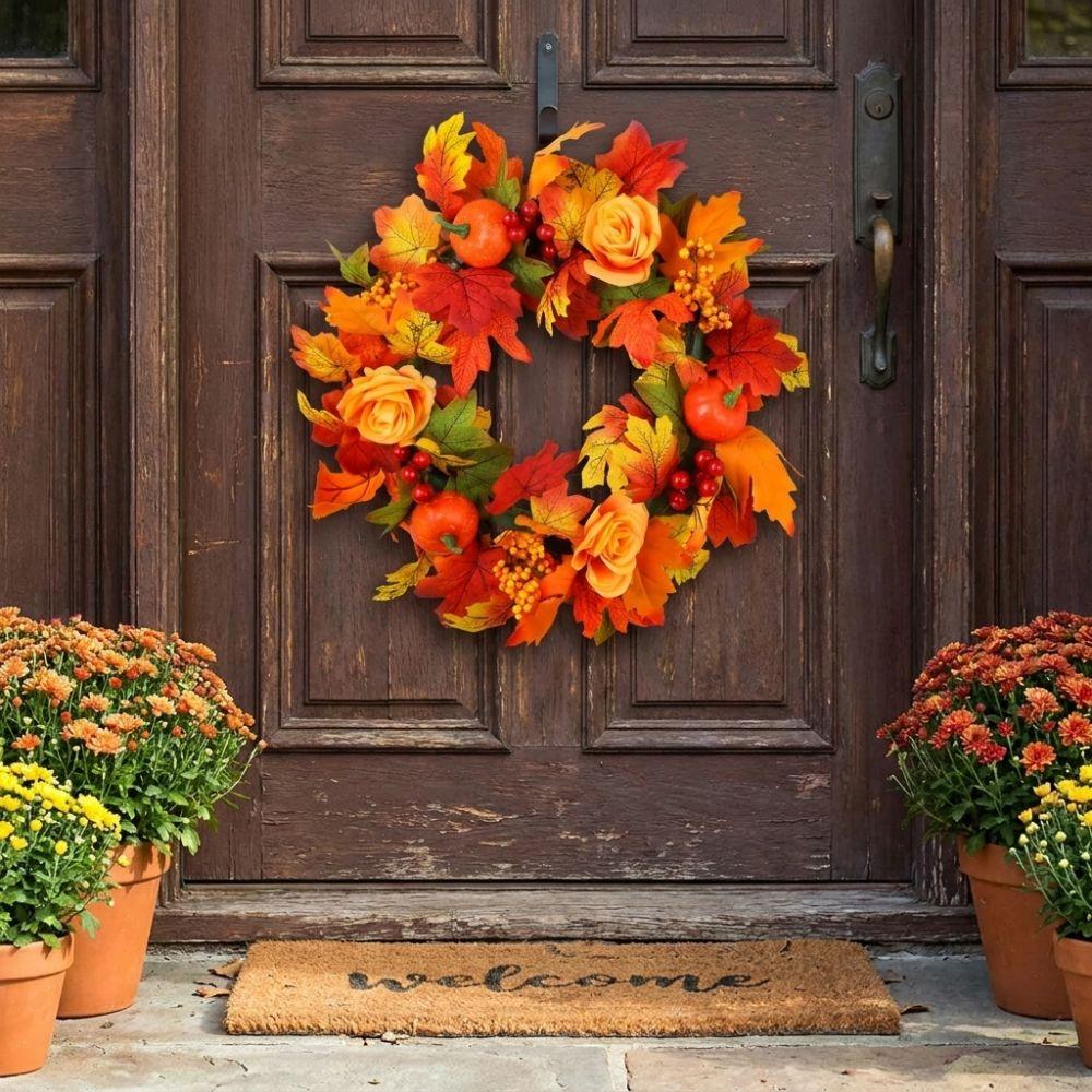 Autumn Maple Leaf Door Wreath Rustic Style Artificial Wreath Fall Wreath Farmhouse Decor