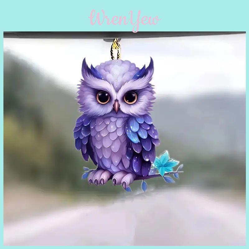 Charming Acrylic 2d Owl Hanging Ornament Cute Cartoon Car Interior Decoration