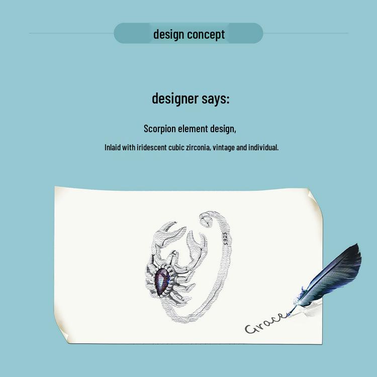 Yin Ziyun Retro Scorpion Open Ring: Unique 925 Sterling Silver Insect Bracelet