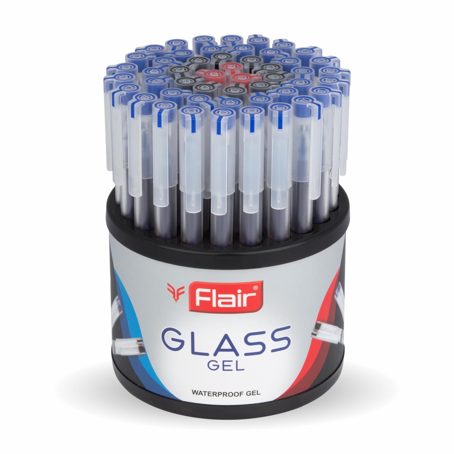 

FLAIR Glass 0.6mm Gel Pen Stand Set of 50PCS Transparent Grip Gel Pens Blue Black Red Ink Smooth Writing for Office School