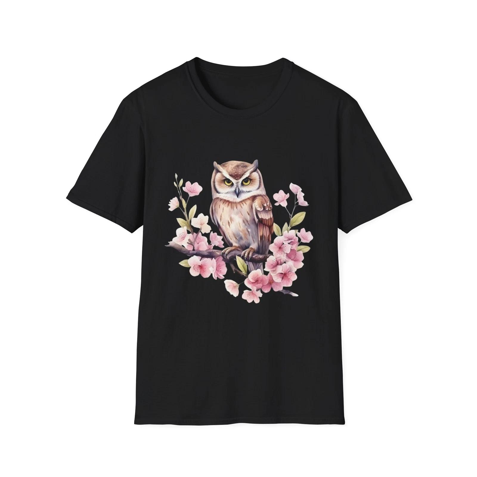 Floral Owl Unisex Softstyle T-Shirt, Cute T-Shirt, Animal Lovers Gift, Nature 2XL