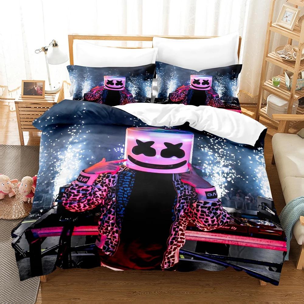 3D Print Dj Marshmello Bedding Set Single Twin Full Queen King Size Hip Hop Bed Set Aldult Kid Bedroom Duvetcover Sets