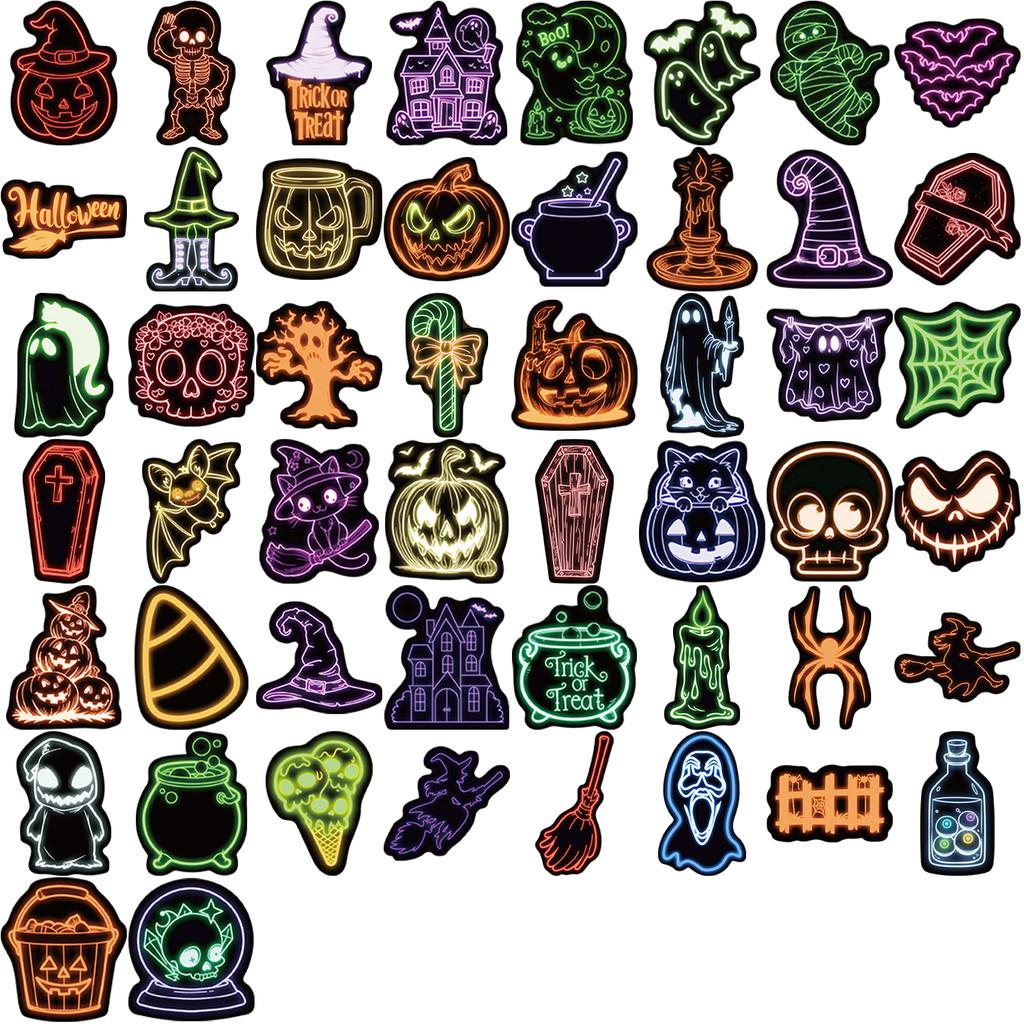 

50-Piece Neon Halloween Stickers - Vibrant Decor for Daily Items & Electronic Gadgets