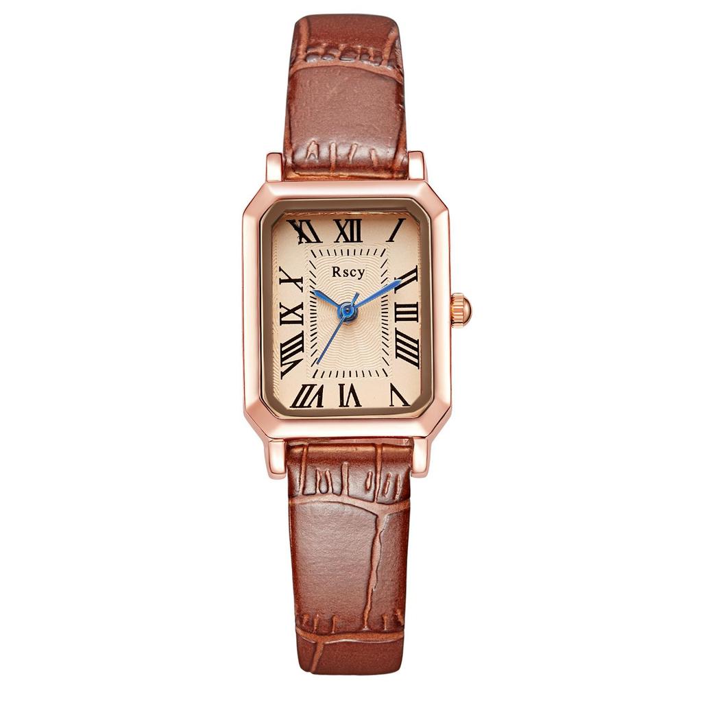 Rscy Retro Women's Genuine Leather Small Square Dial Quartz Watch – Light Luxury and High-End Niche Design