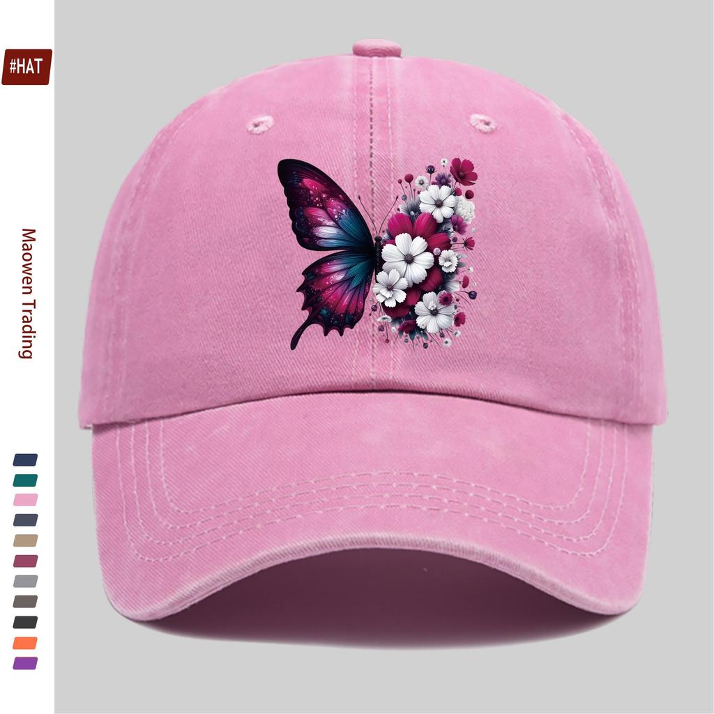 pc Women Vintage Trucker Dad Hat with Butterfly Floral Print Adjustable Buckle Closure Lightweight Baseball Cap Suitable