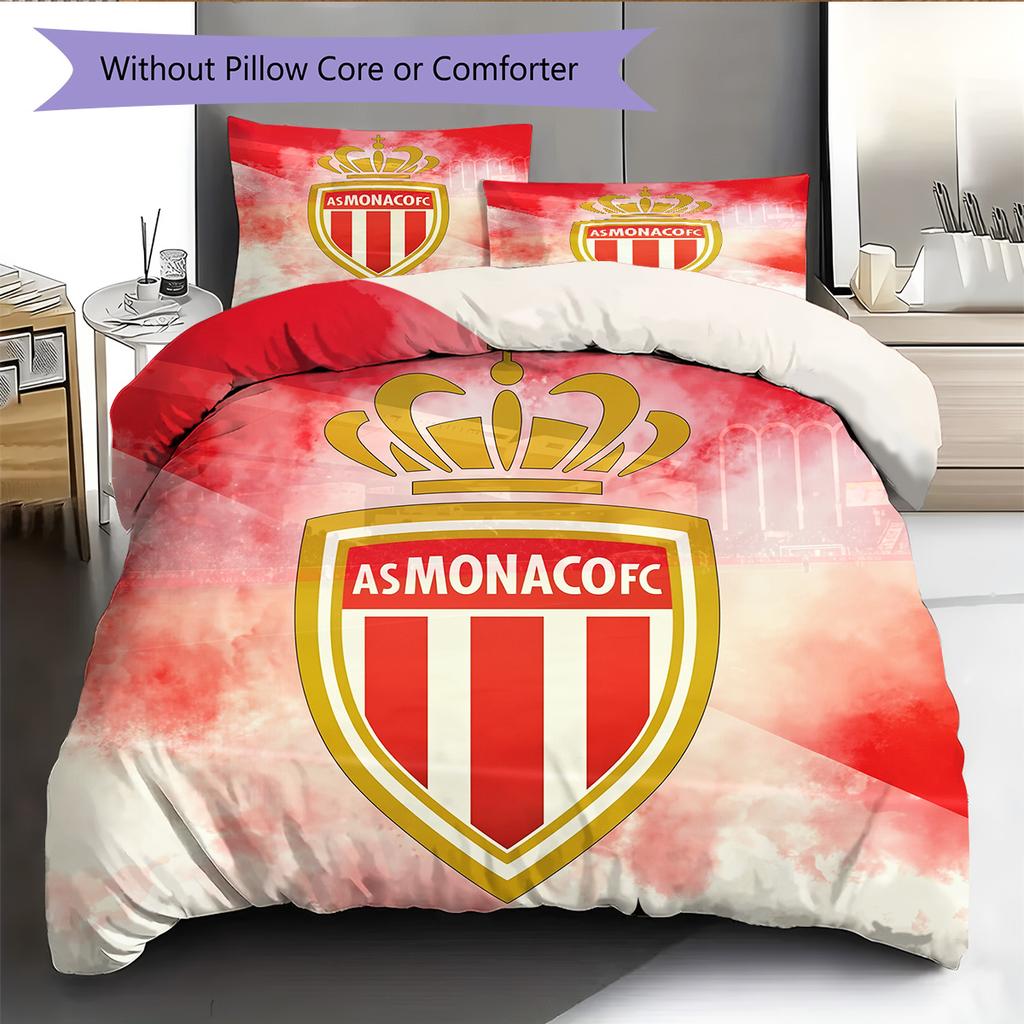 AS Monaco Football Club Pattern Bedding Quilt Set Home Decoration Gift (1 * duvet cover + 2 * pillowcase without core)
