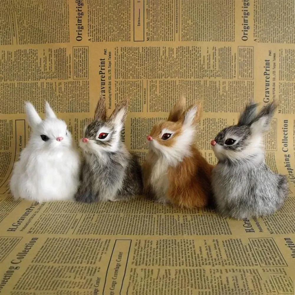 1pcs Mini Simulated Rabbit Animal Model Rabbit Household Decorations Rabbit Fur Crafts Gifts Living Room Decoration