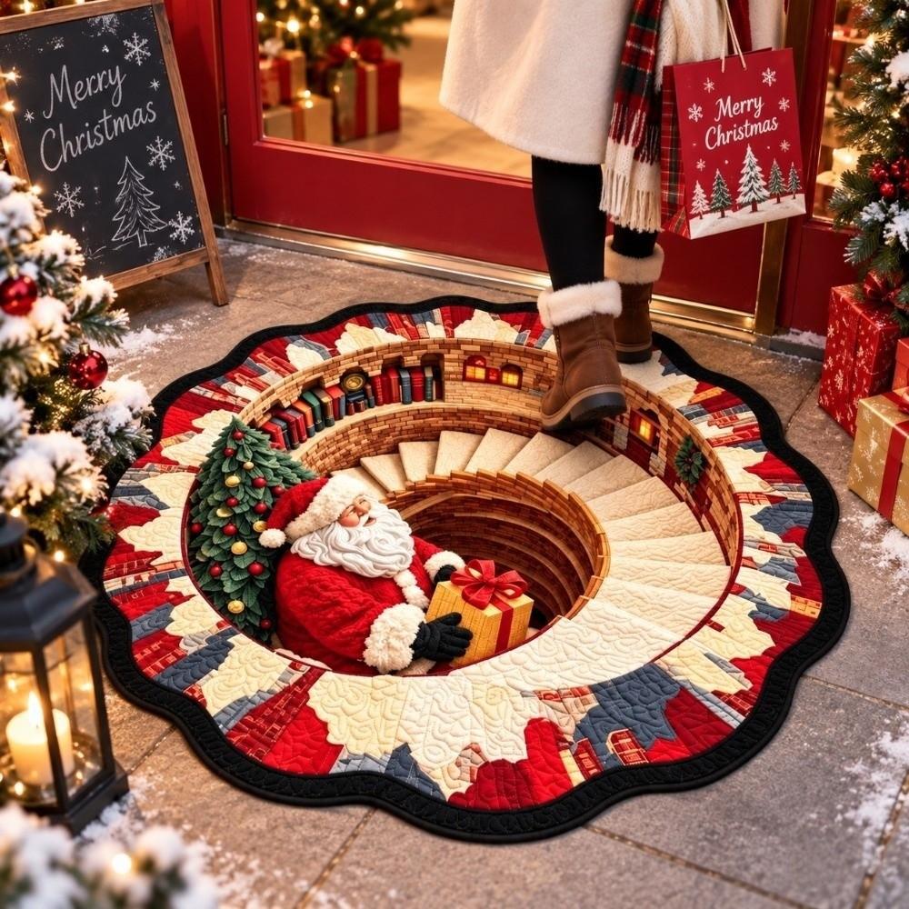 Bottomless Pit Christmas Round Rug 2D Flat Vortex Floor Mat 3D Illusion Carpet Xmas Party