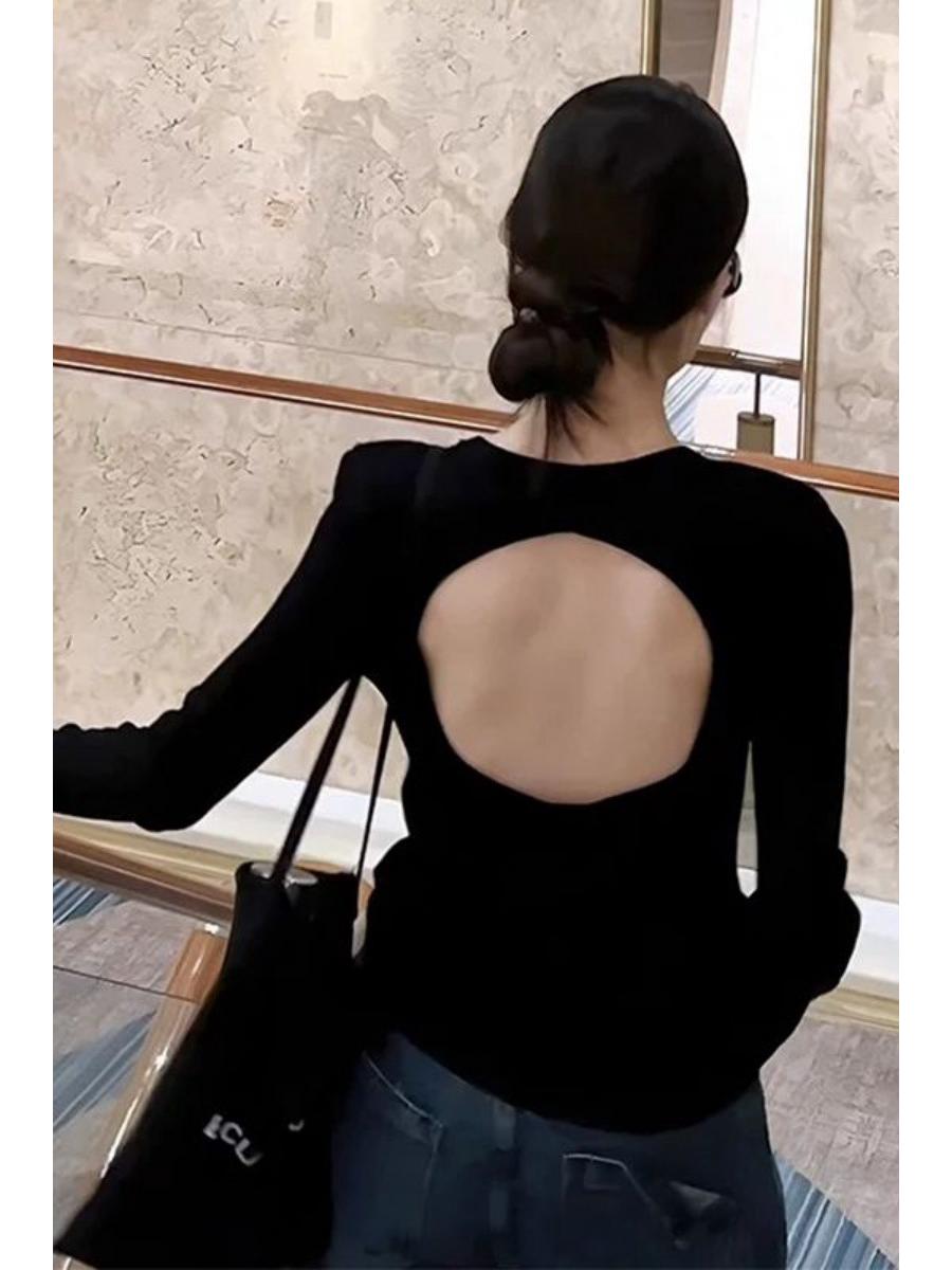 

Velvet Hollow-Back Long-Sleeve Slim Fit Women s Autumn Top 3XL (161-180 jin) чорний
