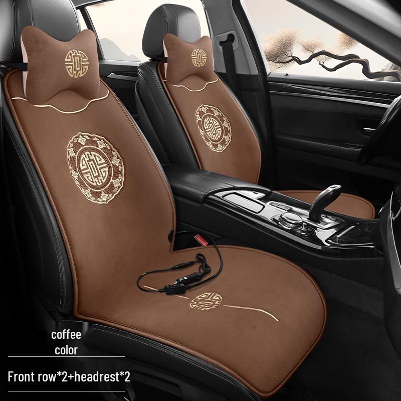 Set di Tappetini Riscaldanti per Sedili Auto Invernali 12V: Peluche, Elettrico, 3 Pezzi Stile Nazionale