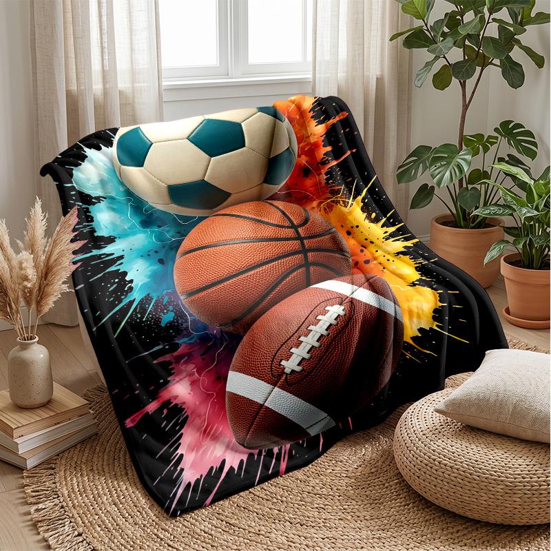 Sports Ball Collection 7 Theme blanket Lightweight Warm Flannel Blanket Decorative Throw Blanket for Home Decoration