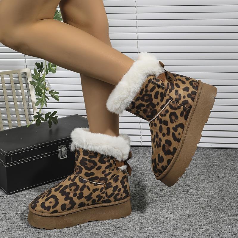 Women's Fashion Leopard Print  Boots - Cozy Plush Lined, Slip-Resistant & Durable Ankle Booties for Winter