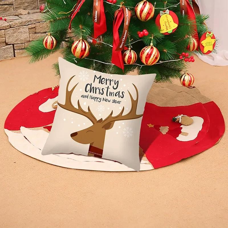 Merry Christmas Cushion Cover Santa Claus Elk Pillow Cover Living Room Sofa Home Room Decorations