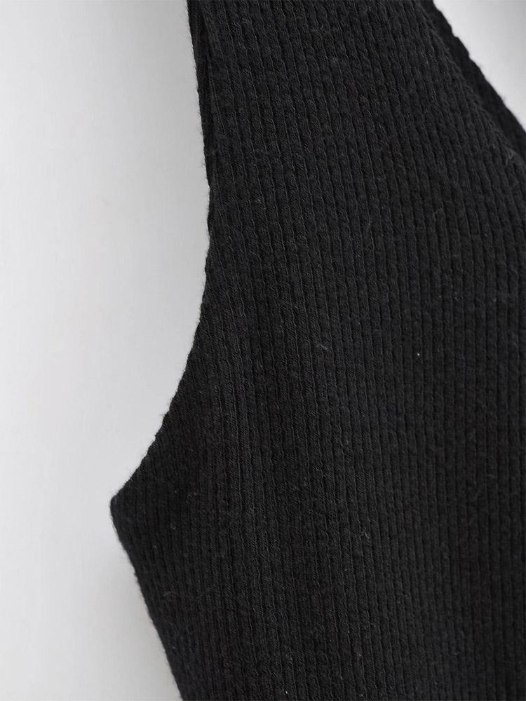 Haut court Sexy pour femmes, couleur unie, extensible, tricot sans manches, asymétrique épaule dénudée, débardeur basique dos nu