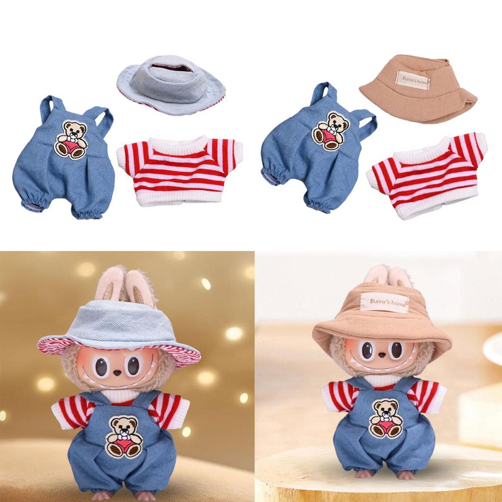 3Pcs Mini 6 inch Doll Clothes Cute Doll Clothes Suit Red Striped Set Adorable Dress up Clothing Girl Doll Clothes for Dolls