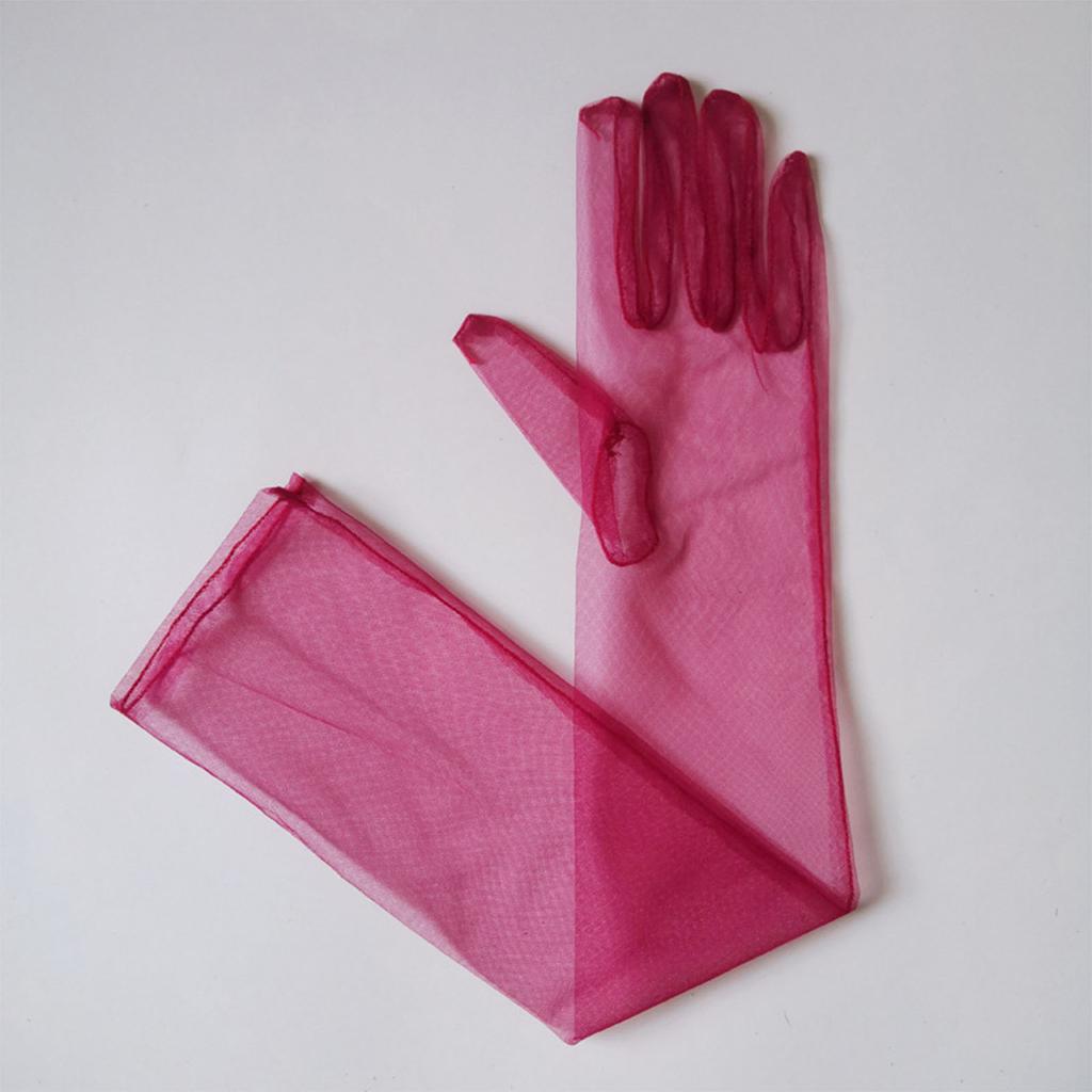 Exquisite Long Tulle Elbow Gloves 55cm Wedding Gloves Ultra Thin Stretchy Full Finger Mittens for Opera Party Concert