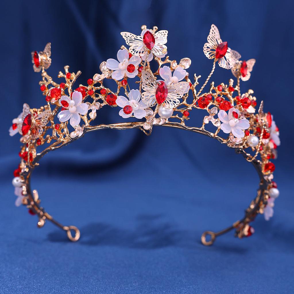 Exquisite Schmetterlinge Blumenkrone Handgefertigt Strass Prinzessin Festzugskronen Hochzeit Haarschmuck Brautdiademe Schmuck