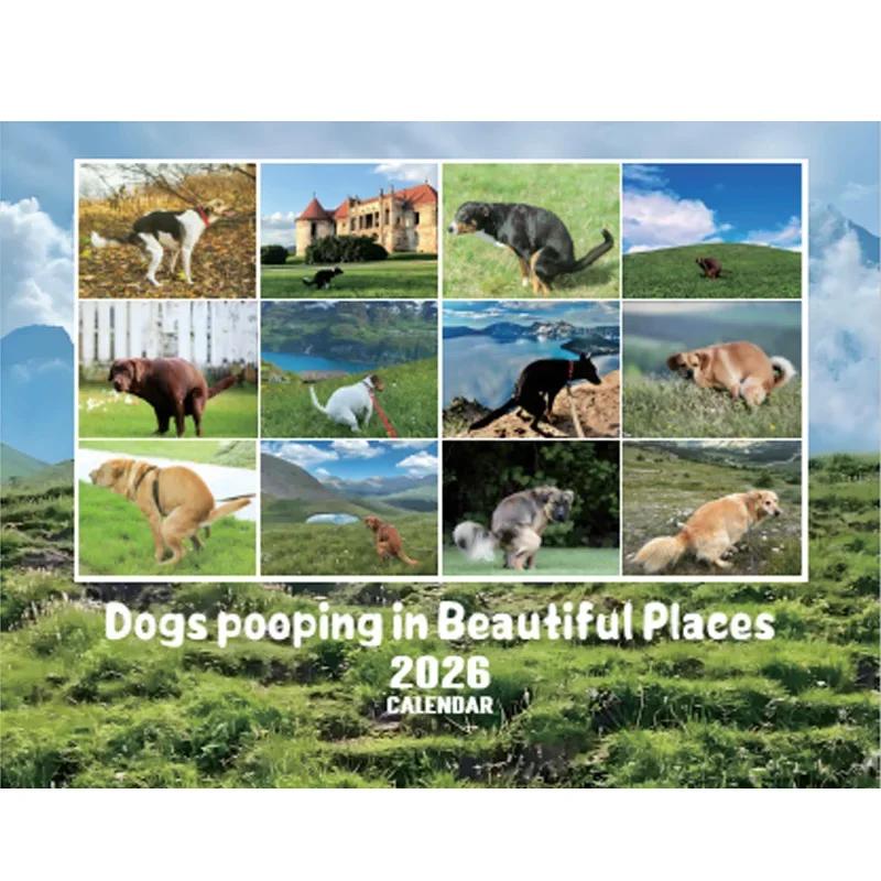 2026 Pooping Dog Calendar-Year Monthly Planner & Agenda Schedule Organizer Wall Calendar Funny Party Gag Gifts for Friends 1Pc