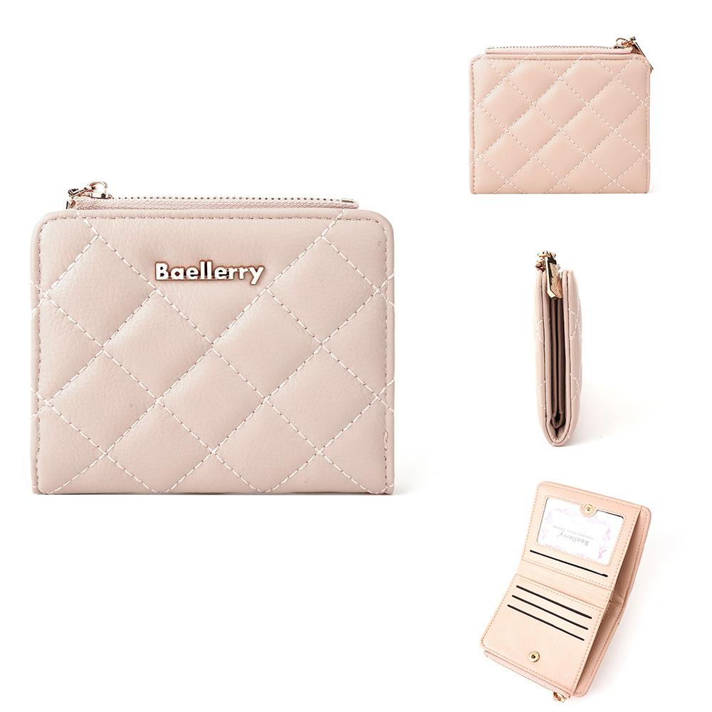 Baellerry Women's Short Pure Diamond Pattern Wallet Zipper Coin Purse Multi-card Slots Billfold Fashion Pu Leather Card Holder