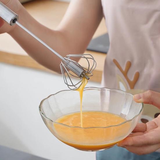 Egg Beating Device Stainless Steel Semi-automatic Egg Beater Ergonomic Handle No Batteries Needed Kitchen Essential