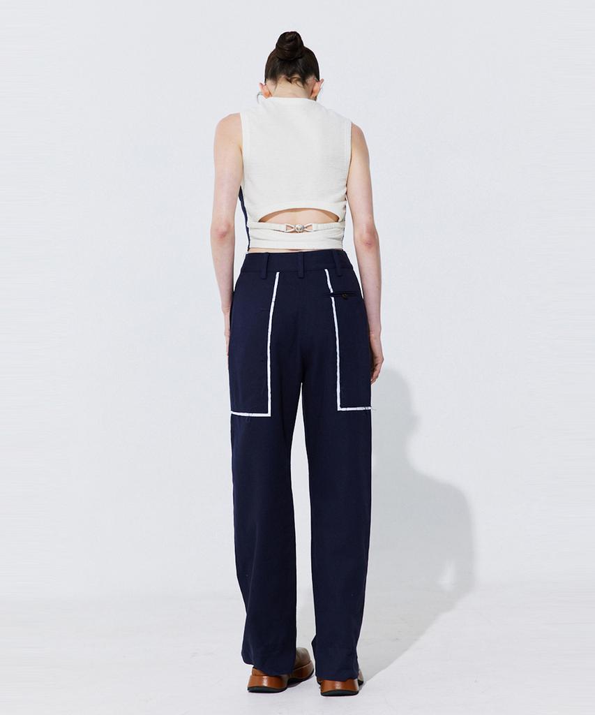 WNDERKAMMER Color-Block Point Linen Trousers_Navy