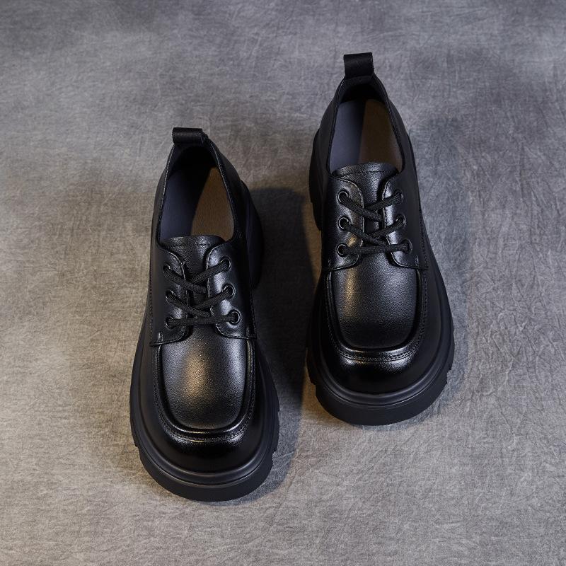 Leder braun retro kleine Lederschuhe Damen neu Frühling und Herbst dicke Sohle Plateau britischer Stil Schnür-Loafer