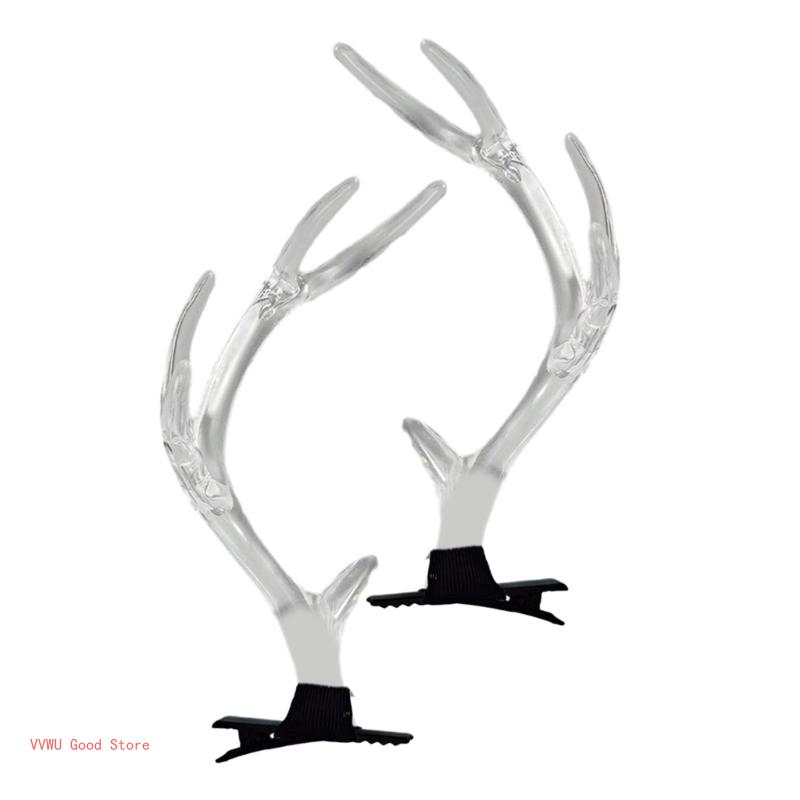 2PCS Lovely Hair Clip Clear Christmas Antler Hair Barrettes Bangs Hair Clip