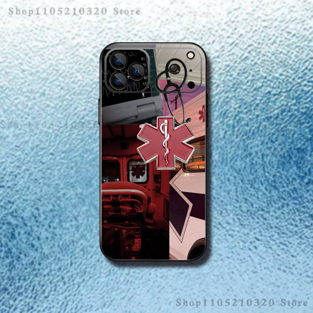 EMT EMS Ambulance Phone Case For iPhone 17,16,15,14,13,12,11,Pro Max,XSX,,XR,SE,Mini,8,7,Soft Silicone Black Cover