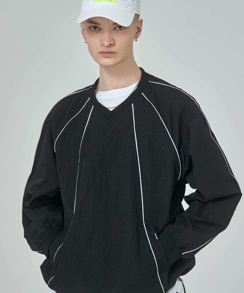 Gostreet V-Neck Piping Anorak Black