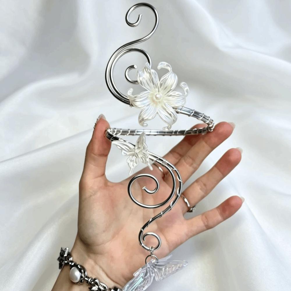 Hand Wire Wrap Iris Flower Bracelet Hollow Out Open Arm Bangle Upper Arm Cuff Vacation Style