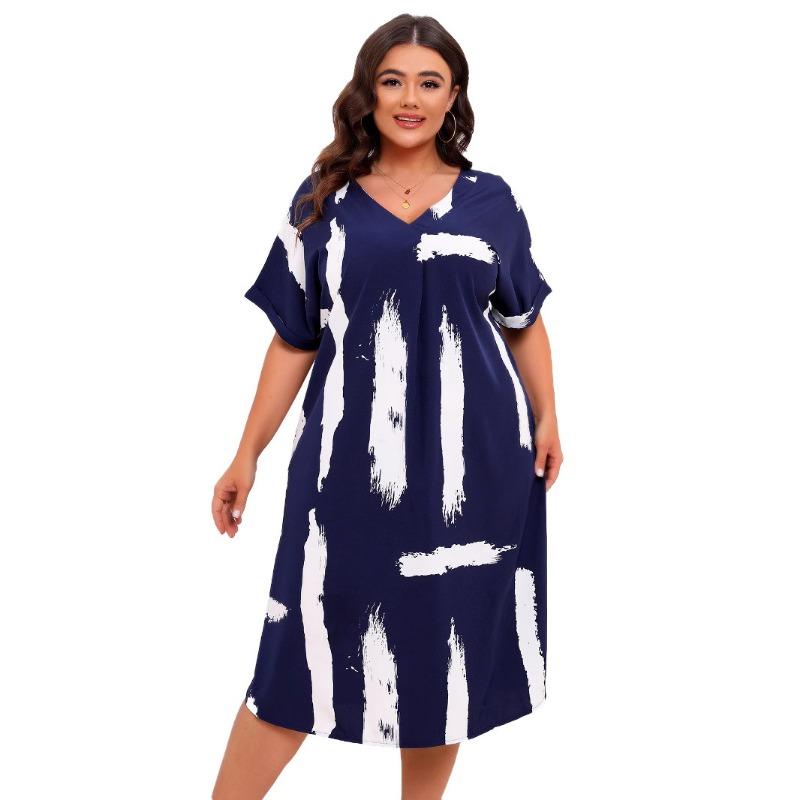 Women's V-neck Short Sleeve Print Loose Dress