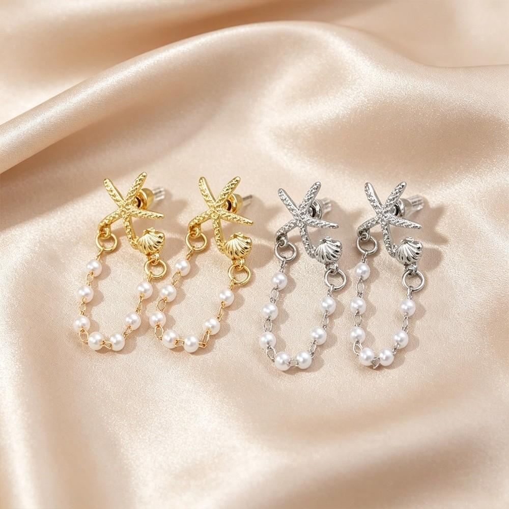 Imitation Pearl Starfish Dangle Earring Bohemian Sea Star Jewelry New Stud Earrings  Beach