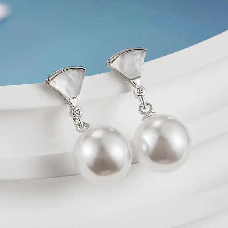 

925 Sterling Silver Pearl Earrings For Wemon Exquite Shell Shape Studs Wedding Engagement Party Jewelry Gift
