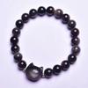 1pc Natural Obsidian Beaded Bracelet for Women, Cute Cat Head Black Crystal Bracelet, Handmade Elastic Gemstone Bangle, Dainty Protection Jewelry Gift