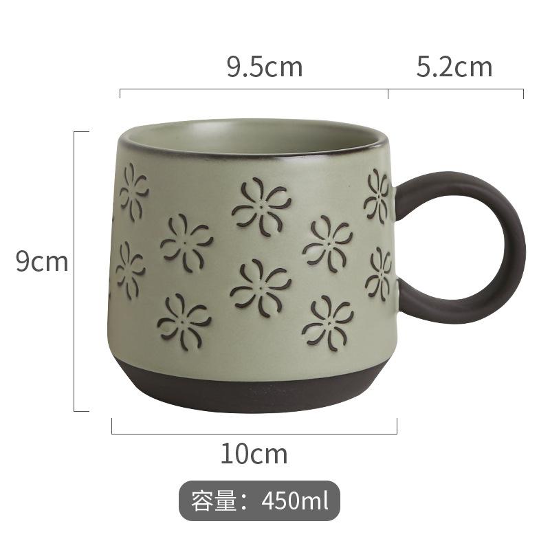 Underglaze Hand Painted Ceramic Mug Set Coarse Pottery Cute Pattern Large Coffee Cup for Couples Matching Pair Gift