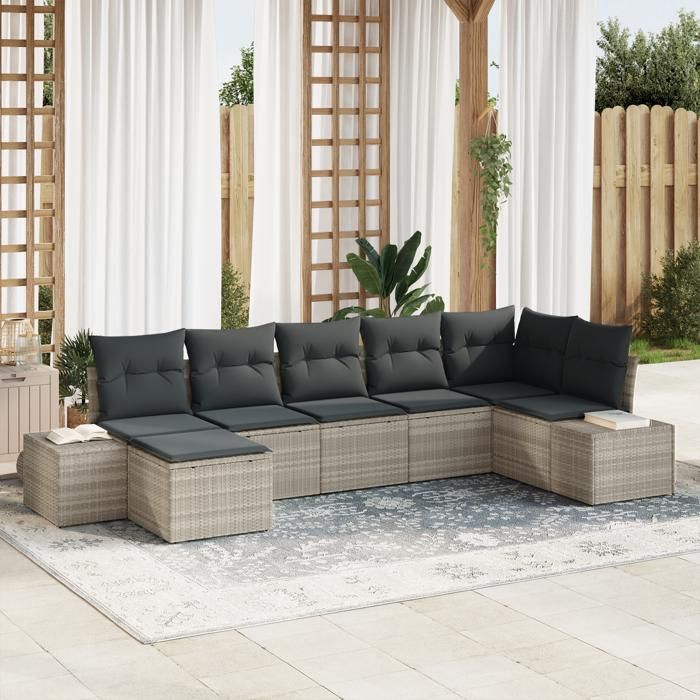 VidaXL Ensemble de canapés de jardin 7 pièces avec coussins gris clair en poly rotin 3347152