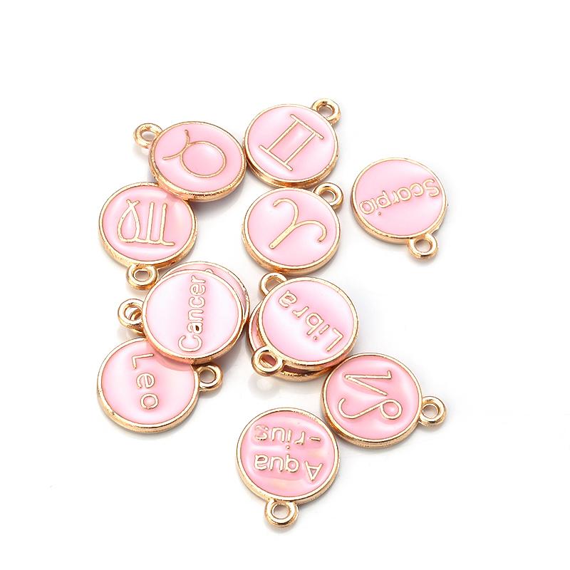 12Pcs/lot Alloy Drip Oil Charm Color Twelve Constellations Enamel Pendant for Jewelry Making DIY Bracelet Necklace Accessories