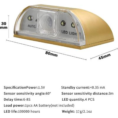 Keyhole Light, Infrared PIR Auto Motion Detector LED Smart Door Lock Sensor Light, Battery Powered with 4 LEDs for Door, Kitchen, Staircase, Toilet