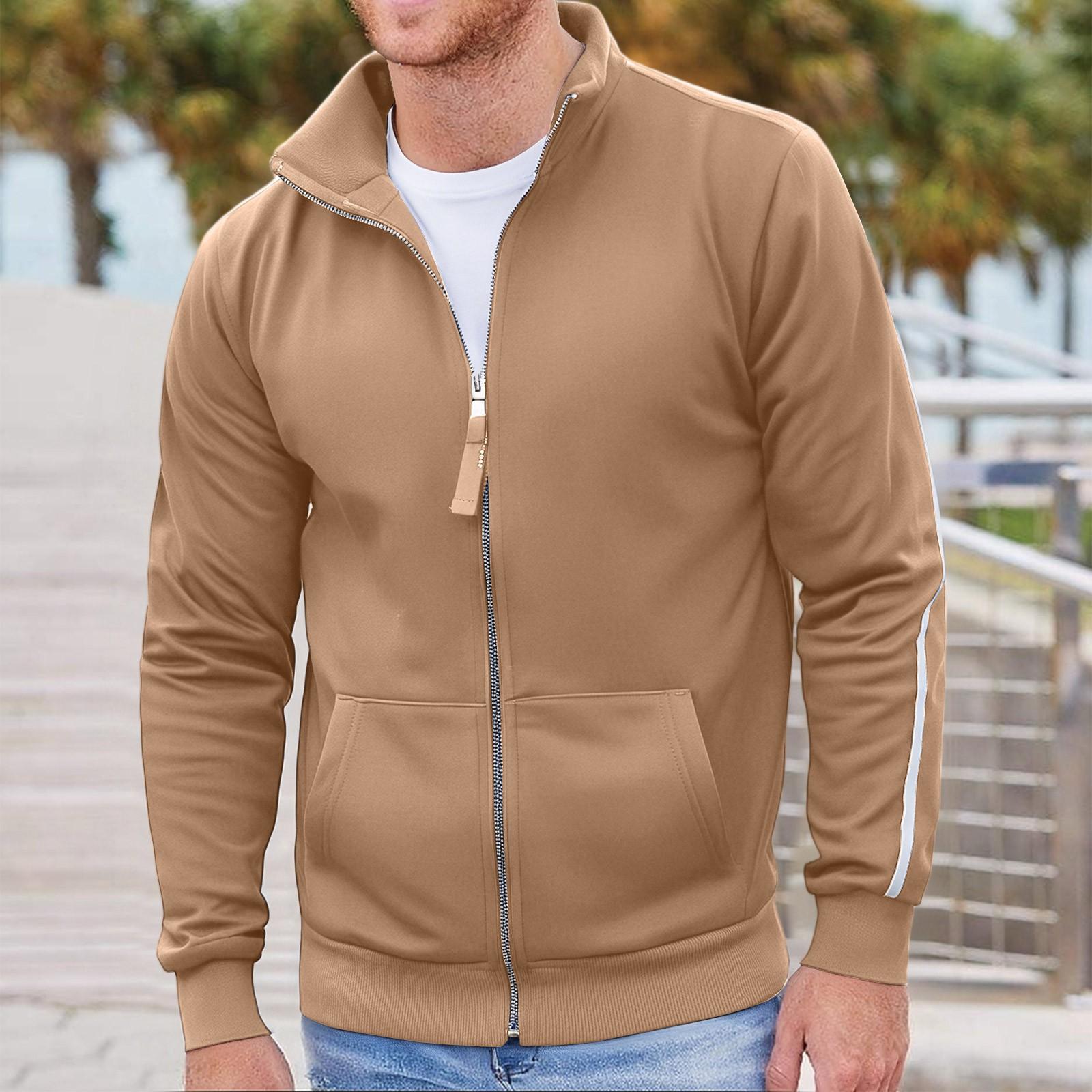 

Мужская уличная повседневная свободная толстовка с воротником-стойкой на молнии с длинным рукавом, универсальный мужской спортивный кардиган с цветными блоками XXL хаки