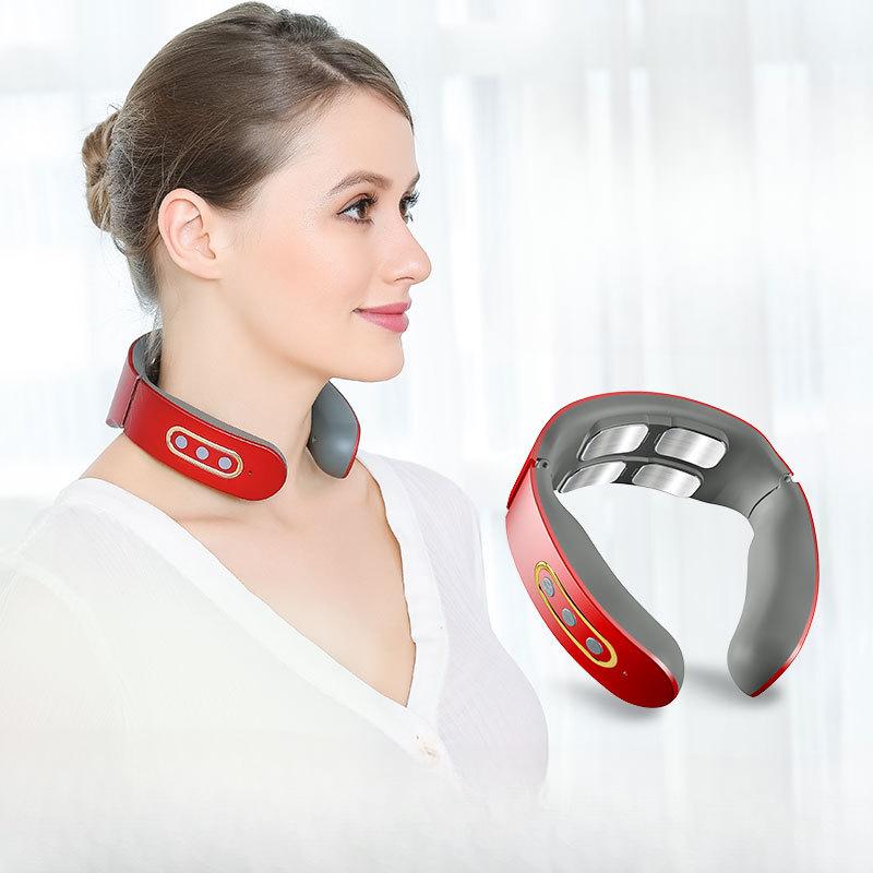 Four-head Cervical Spine Massager Electric Pulse Hot Compress Neck Massager Wireless Remote Control Neck Massage Neck Protector