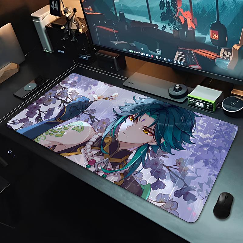 Gaming Mouse PadLarge Desk MatAntislip Stitched Edges Moonlit Mythical Deer Anime Print Keyboard Pad for Gamer Home Office