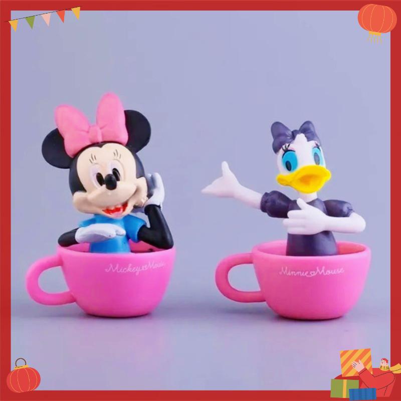 Disney 6pcs Doll Set Mickey Minnie Donald Duck Set Comes with A Cup High Quality Gift Box and Exquisite Cartoon Decorations