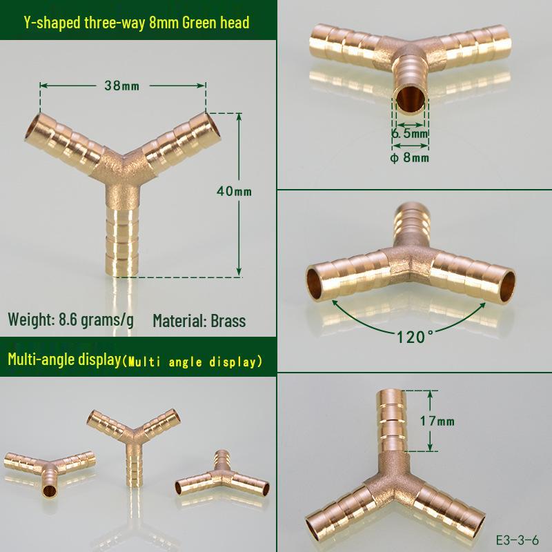 Brass Pagoda Head Insert for Gas Hose, Natural Gas Pipeline Connector 8/12, Pneumatic Fittings Inline Cross Tee