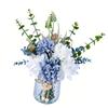 Artificial Flowers with Glass Vase Anti Wilting Anti Fading Realistic Faux Roses for Home Living Room Decor White Blue