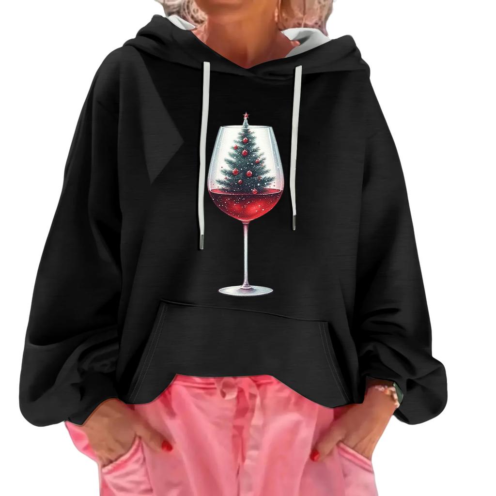 Women's Christmas Print Loose Casual Long Sleeve Hooded Sweatshirt