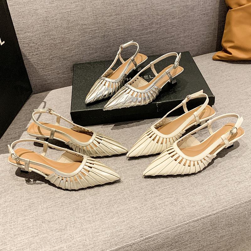Fashion Retro Women Shoes Summer High Heels Sexy Pump Pointed Wedge 2025 Sandals Ladies Crossdressers Toe Beige Latest Closed African